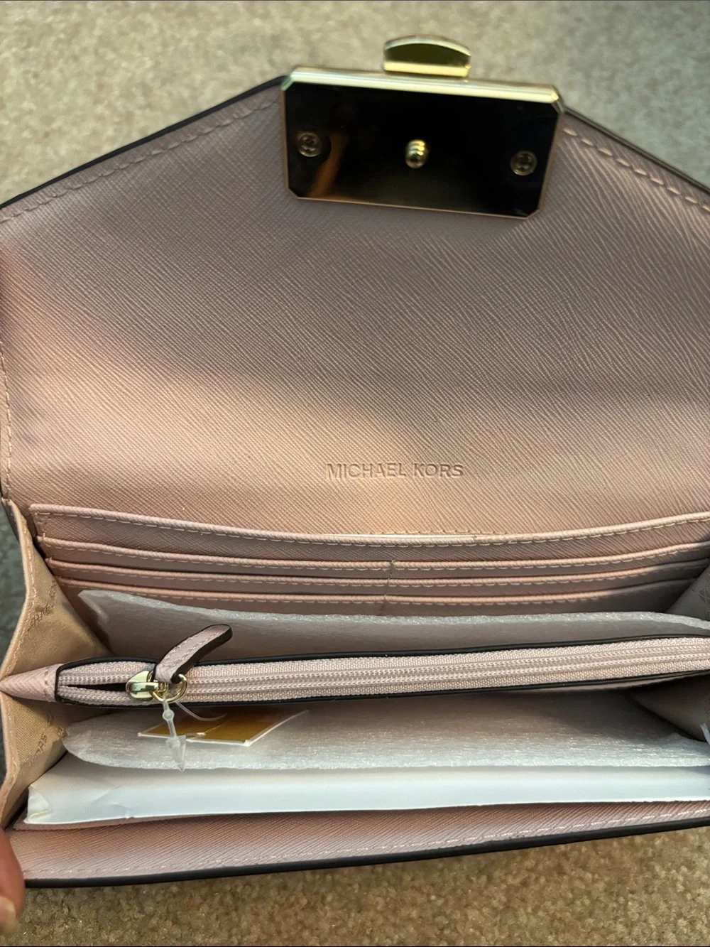 Michael Kors Pale Pink Leather Envelope Wallet with Gold Lock